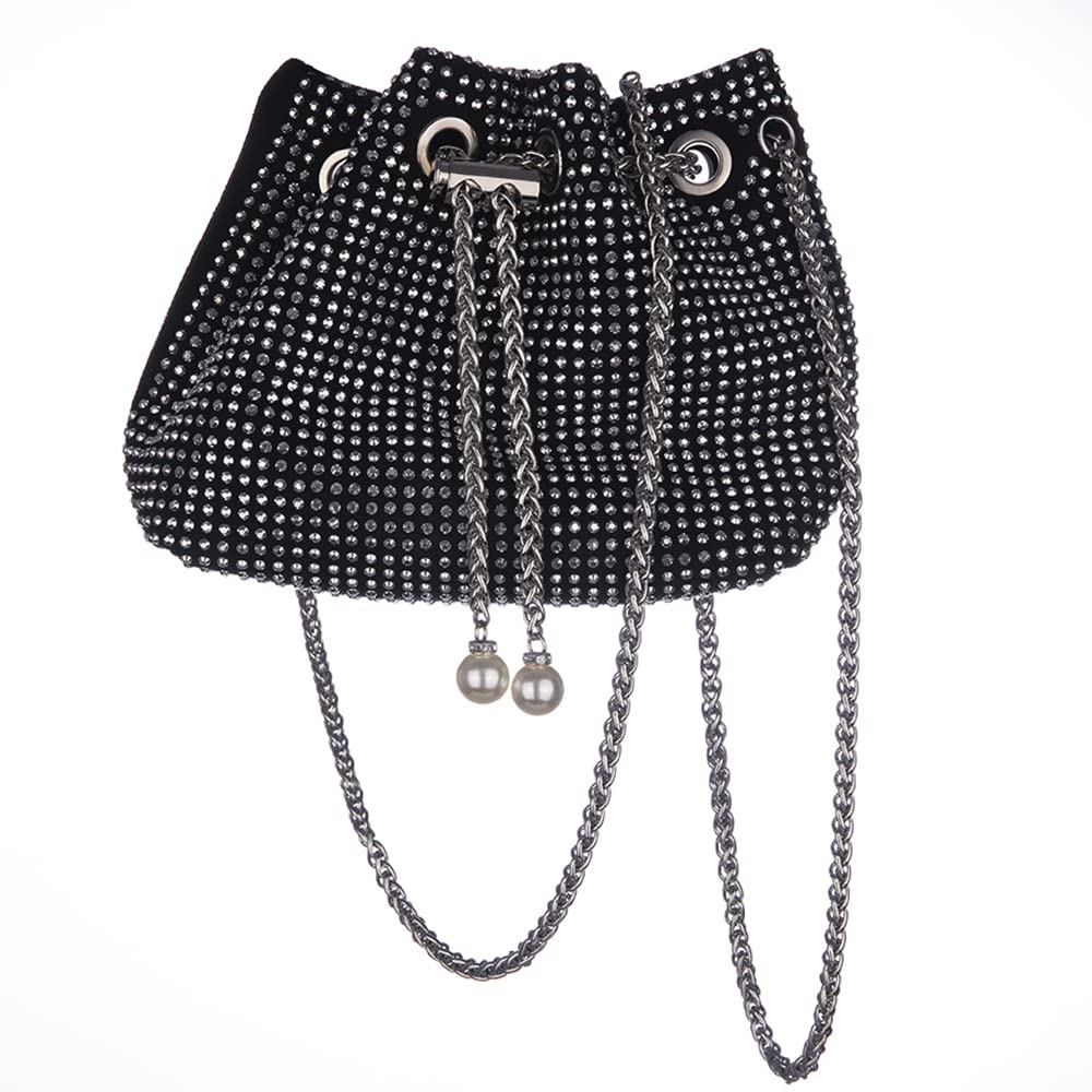 Octwine Sparkly Bling Small Purse Rhinestones Bucket Clutch Purse Pearl Handbag Stylish Party Prom Crossbody Bag for Women(Silver)