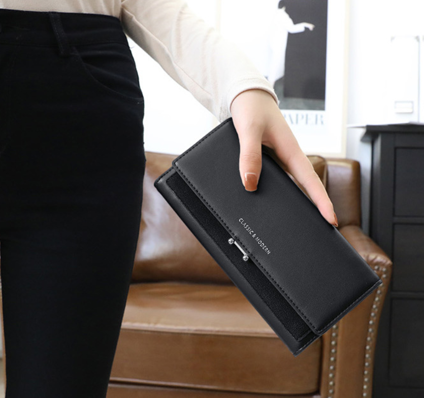 Women's Long Suede Wallet - Clutch Purse