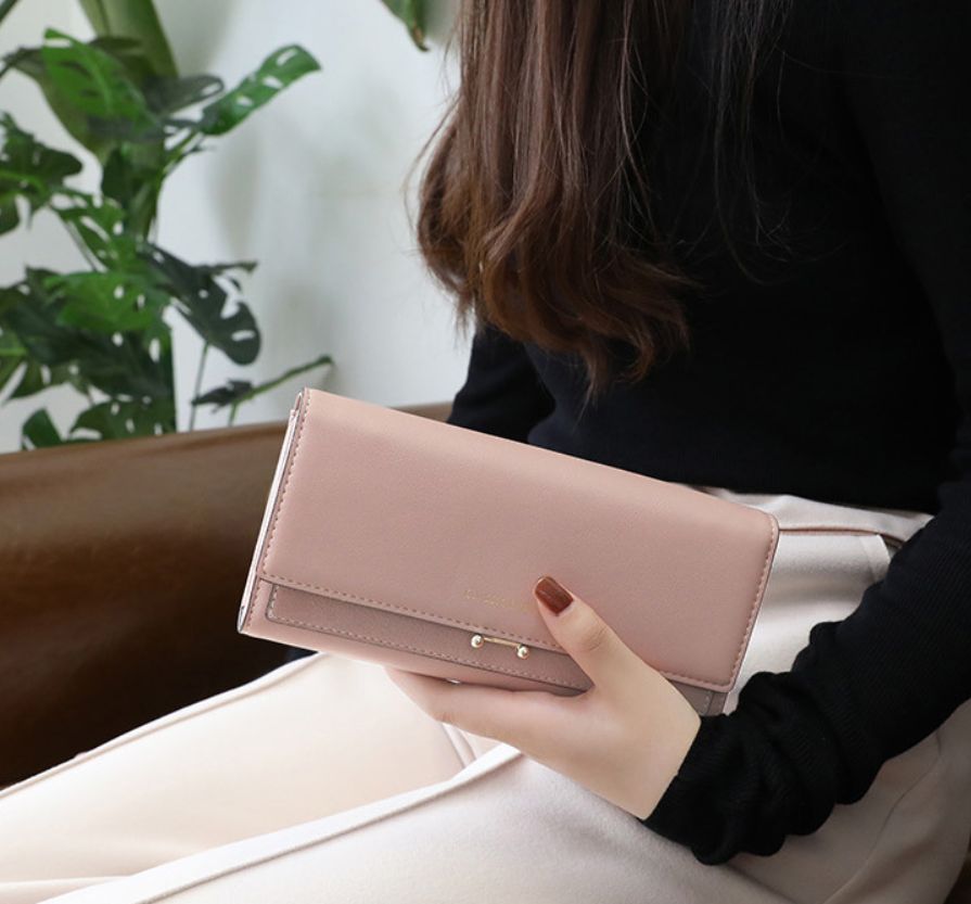 Women's Long Suede Wallet - Clutch Purse