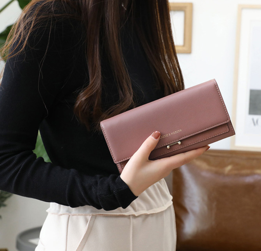 Women's Long Suede Wallet - Clutch Purse
