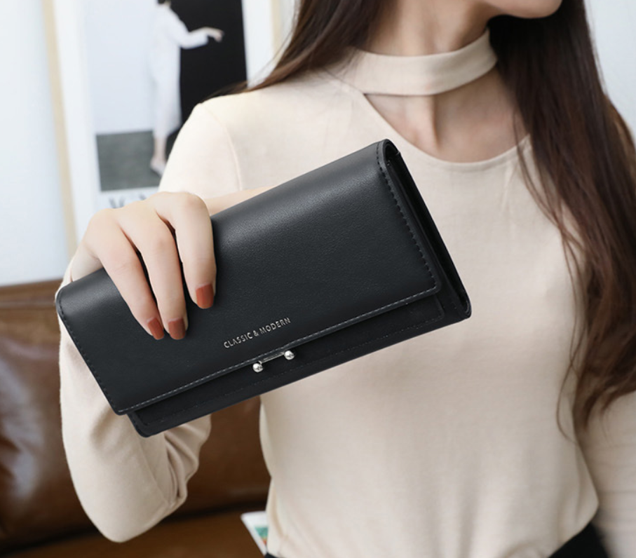 Women's Long Suede Wallet - Clutch Purse