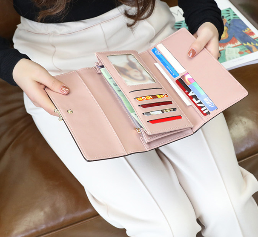 Women's Long Suede Wallet - Clutch Purse