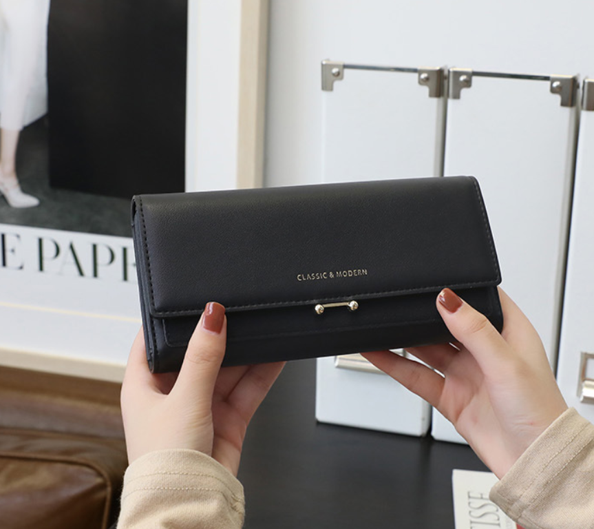 Women's Long Suede Wallet - Clutch Purse