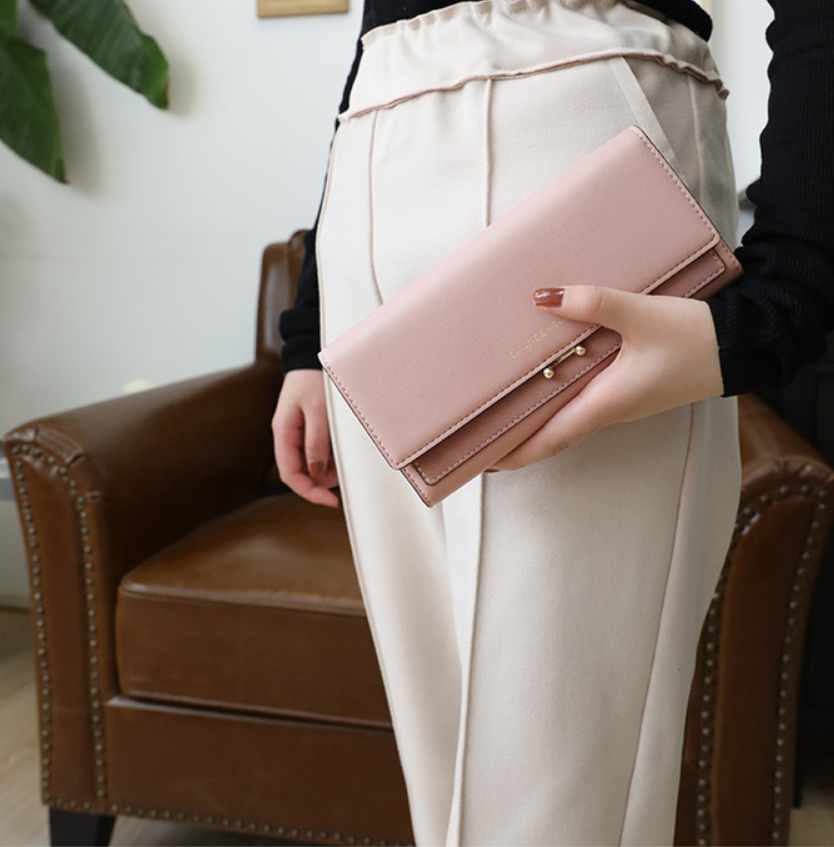 Women's Long Suede Wallet - Clutch Purse