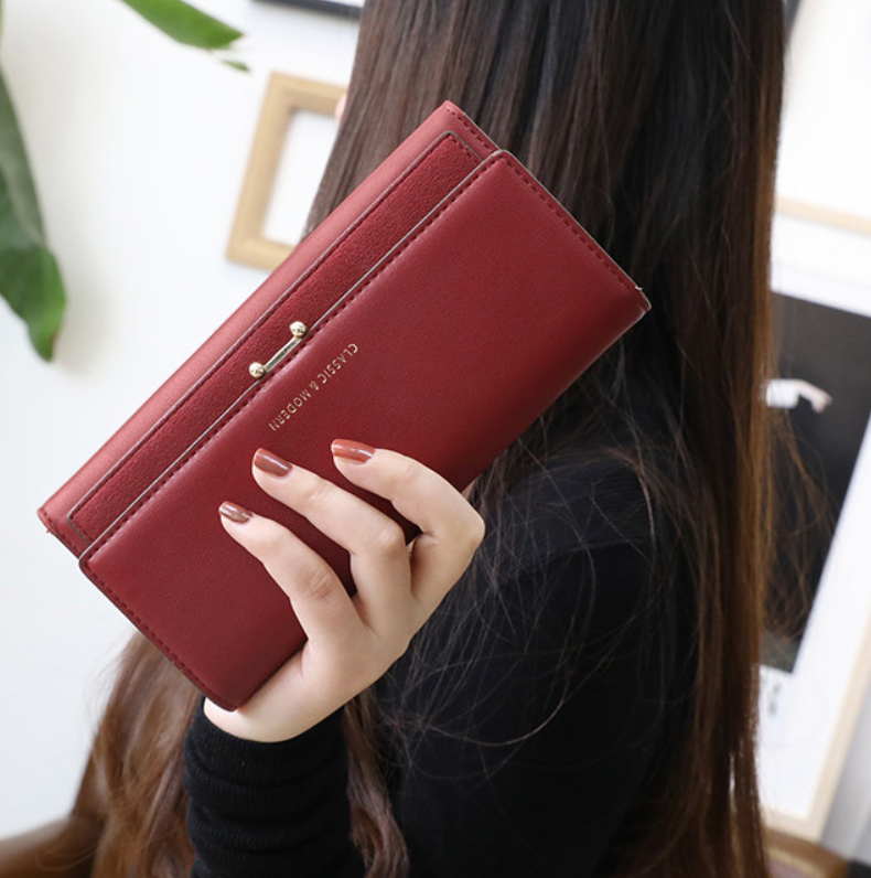 Women's Long Suede Wallet - Clutch Purse