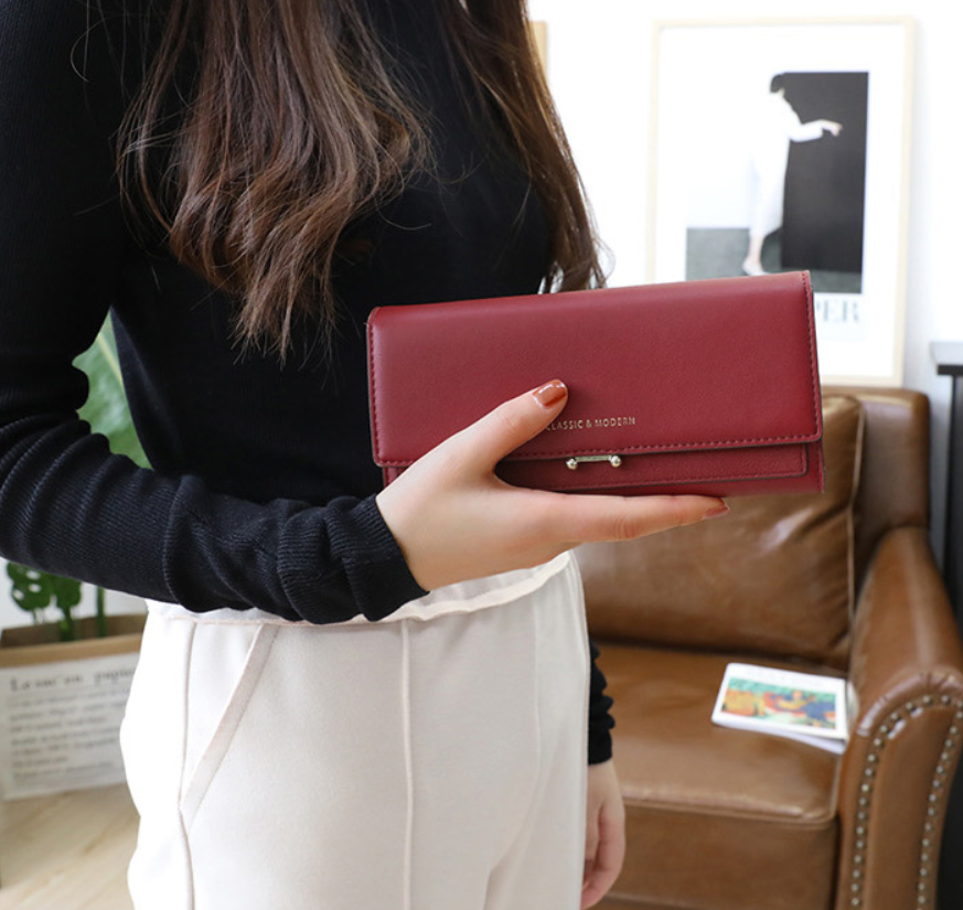 Women's Long Suede Wallet - Clutch Purse