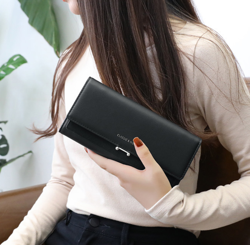 Women's Long Suede Wallet - Clutch Purse
