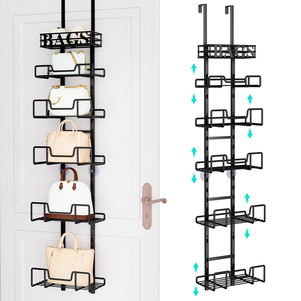 HapiRm Over Door Purse Organizer - Adjustable Purse Storage Rack with Bags Design Metal Basket Wall Mounted Handbag Organizer Hanging Purse Holder Can Use As 1/2 Part Detachable