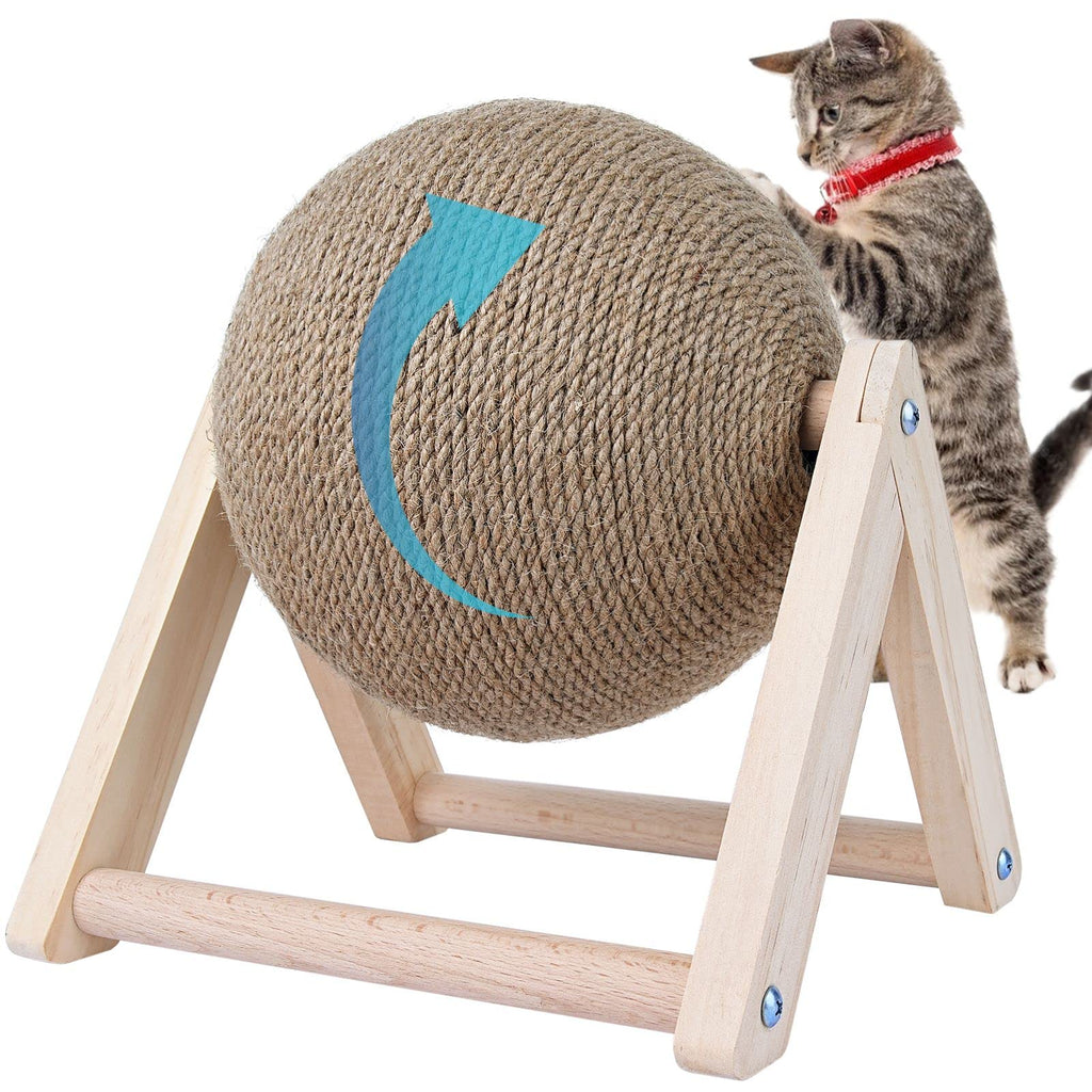 BATTIPAW Cat Scratcher Toy Rabbit Scratching Ball Toy Natural Sisal Scratcher Ball Spinning Cat Ball Toy Solid Wood Scratching Toy for Cats & Kittens Indoor Interactive Pet Toy (Burlywood)