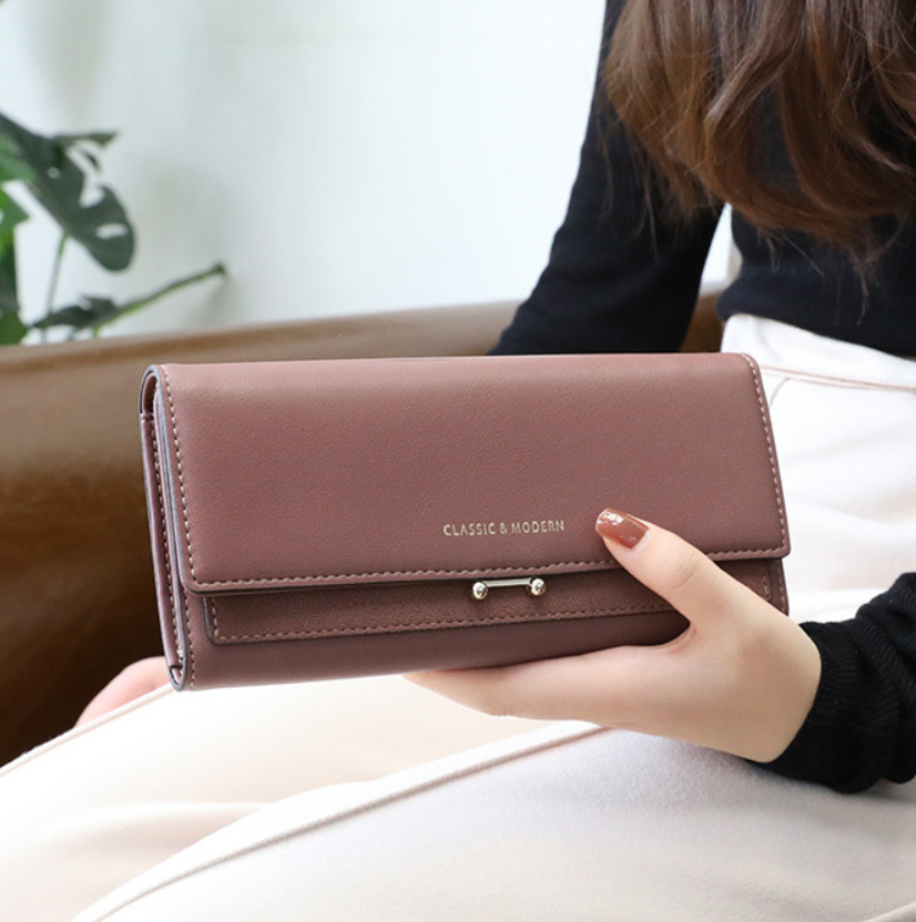 Women's Long Suede Wallet - Clutch Purse