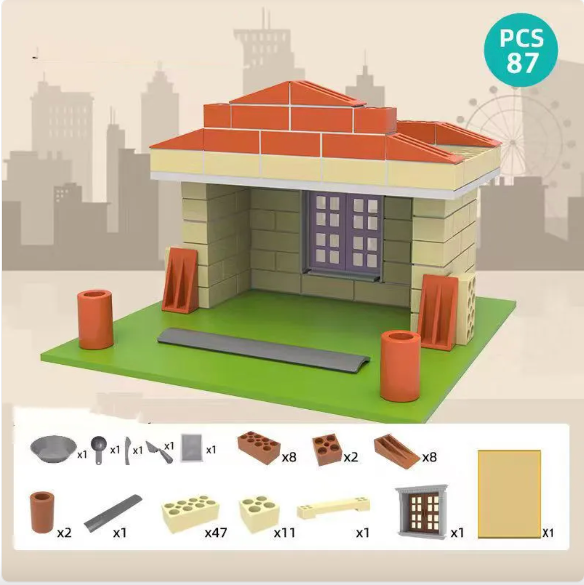 Children Build A House Bricks Assembled Toys