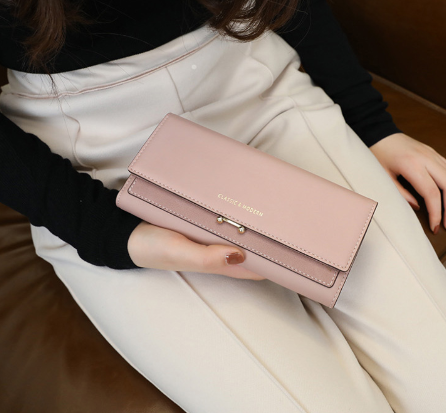 Women's Long Suede Wallet - Clutch Purse